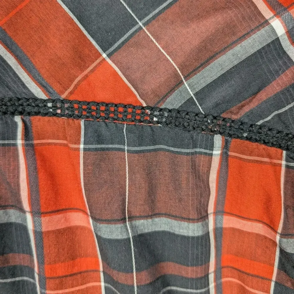 Helix Shirt Mens Small Orange Black Plaid Button Up Lace Athletic Fit Roll Tab